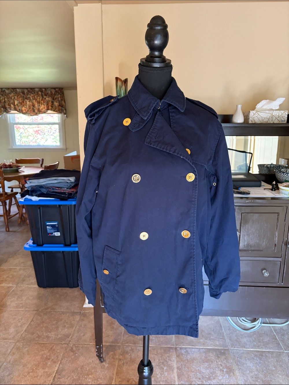 Ralph Lauren Womens Navy Double-Breasted Trench Coat - Classic Military Style